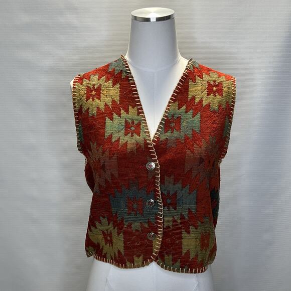 Rhonda Stark Vest Women’s Size Small Southwestern Aztec Tribal Button Front - Picture 2 of 11